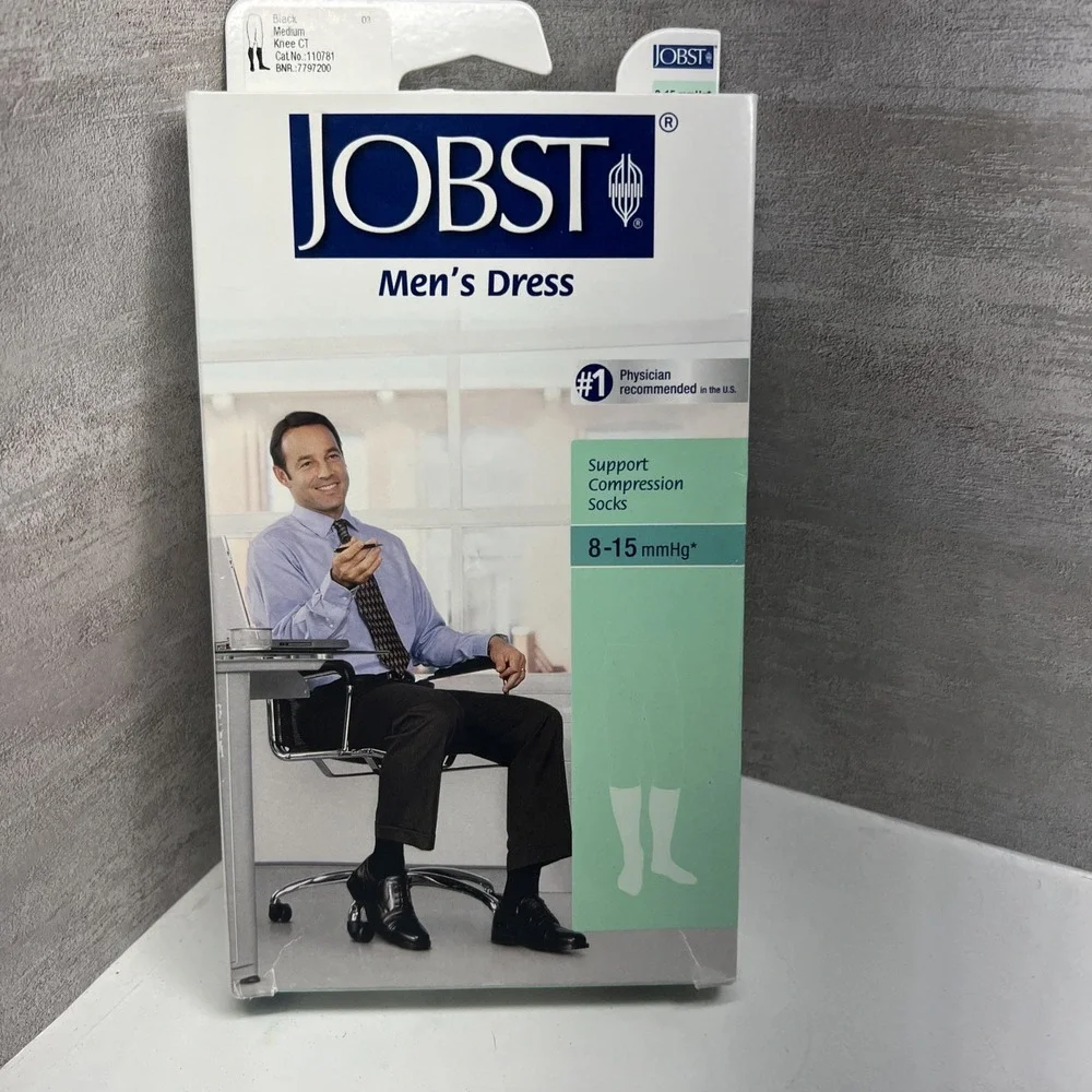 JOBST Men's Dress Compression Socks Black Med 8-15 mmHg Knee High New